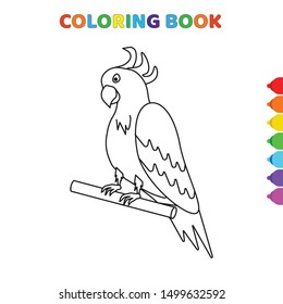 cute cartoon parrot front view coloring book for kids. black and white vector illustration for coloring book. parrot front view concept hand drawn illustration