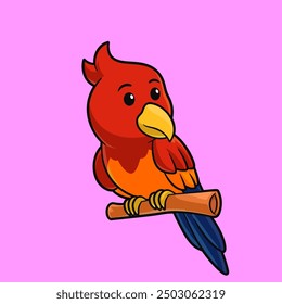 Cute Cartoon Parrot Illustration on a Perch