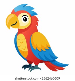 Cute cartoon parrot isolated on white background. Side view. Vector illustration.