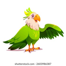 Cute cartoon parrot isolated on white background. Children's drawing. Vector illustration, jungle bird vector. Happy yellow and wite Caribbean pet character.