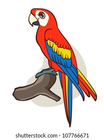 Cute cartoon parrot on isolated white background, vector illustration