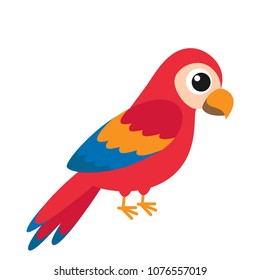 Cute cartoon parrot on white background. Vector illustration