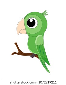 Cute cartoon parrot vector illustration isolated on white background.