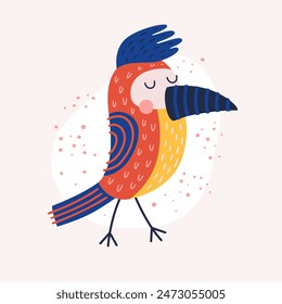 Cute cartoon parrot, vector illustration. Funny wild jungle bird. Can be a design element for children's books, postcards, textiles, room decor.