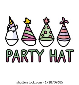 Partida de dibujos animados que establece el lado portador vectorial. Evento de cumpleaños dibujado a mano en Kawaii. Celebración de eso con la ilustración más optimista para feliz cumpleaños. Niños aislados hacen fiesta EPS 10. 