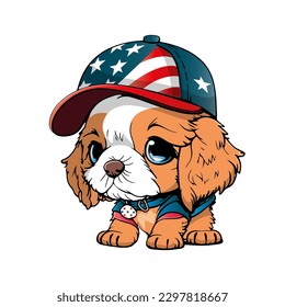 Cute cartoon patriotic dog, independence day. Vector illustration.