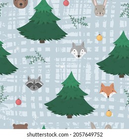 Cute cartoon pattern with animals and trees