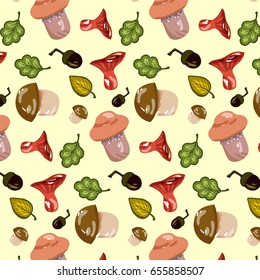 Cute cartoon pattern with different kinds of mushrooms