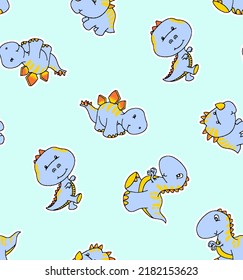 Cute cartoon pattern of dinosaurs and others with smooth contours, vector illustration, suitable for children's clothes design.