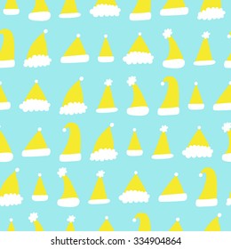 Cute cartoon pattern with hand drawn Santa's Hats. Happy Merry Christmas texture. 