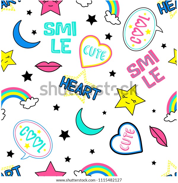 Cute Cartoon Pattern Kids Girl Stock Vector (Royalty Free) 1115482127 ...