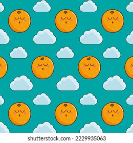 Cute cartoon pattern with oranges and clouds. Cute baby vector pattern for any use. Vector illustration