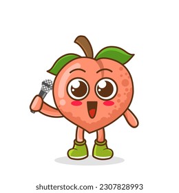 Cute cartoon peach fruit singer character holding mic