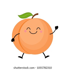 Cute  cartoon peach. Kawaii peach. Vector illustration isolated on white background.