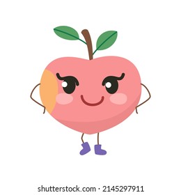 Cute cartoon peach on white background. Vector illustration.