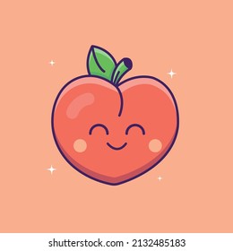 Cute cartoon peach in vector illustration. Isolated food vector. Flat cartoon style