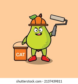 Cute cartoon pear fruit as a builder character painting in 3d modern style design