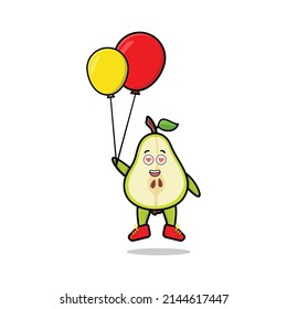 Cute cartoon pear fruit floating with balloon cartoon vector illustration