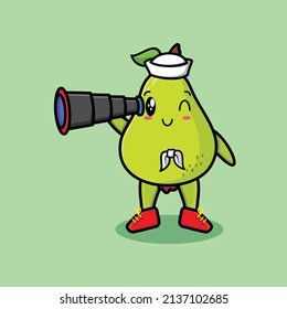 Cute Cartoon Birnen-Fruchtsegler mit Hut und Verwendung von binokularen süßen modernen Design
