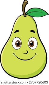Linda pera de dibujos animados con cara sonriente y grandes ojos marrones aislados