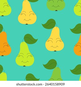 Cute Cartoon Pears Seamless Pattern