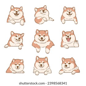 Cute Cartoon peeking Shiba Inu dog set	