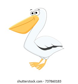 Cute cartoon pelican. Vector illustration. Smiling pelican. Vector bird.