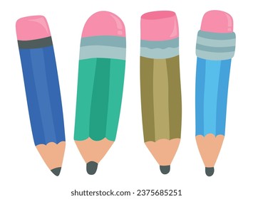 Cute cartoon pencil hand writing  isolated on white background. 