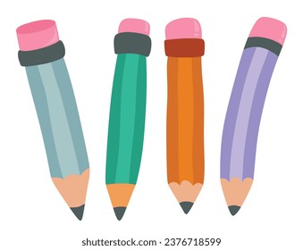Cute cartoon pencil hand writing  isolated on white background. 