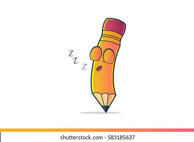 Cute Cartoon Pencil Sleeping. Vector illustration. Isolated on white background.