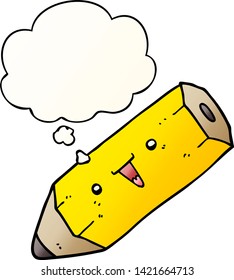 cute cartoon pencil with thought bubble in smooth gradient style