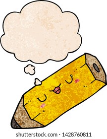 cute cartoon pencil with thought bubble in grunge texture style