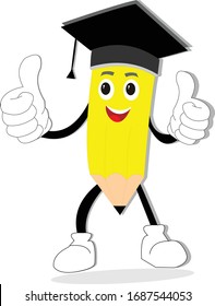 un lindo lápiz de dibujos animados usando un sombrero de graduación