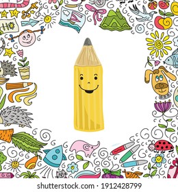 Cute cartoon pencil. Vector illustration