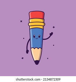 Cute cartoon pencil in vector illustration. Isolated object vector. Flat cartoon style