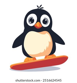 A cute cartoon penguin balancing on a snowboard, showcasing a playful and fun design.