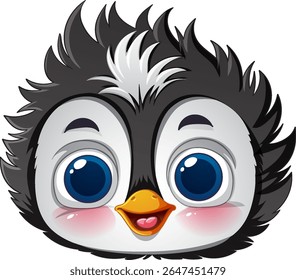 Cute cartoon penguin with big blue eyes