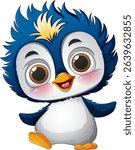 Cute cartoon penguin with big eyes and smile
