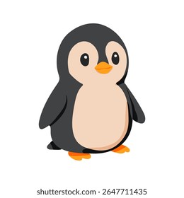 Um pinguim bonitinho de desenho animado com um grande sorriso no rosto. O pinguim está parado em suas duas pernas e olhando para a câmera