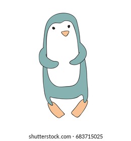 Cute cartoon penguin character, vector illustration in simple style. Isolated on white background.