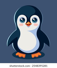 Lindo pingüino de dibujos animados. Ilustración vectorial plana de los niños aislada en el fondo