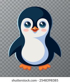 Cute cartoon penguin. Children's flat vector illustration on transparent background