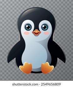 Cute cartoon penguin. Children's flat vector illustration on transparent background