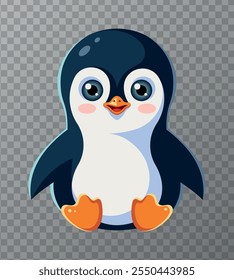 Cute cartoon penguin. Children's flat vector illustration on transparent background