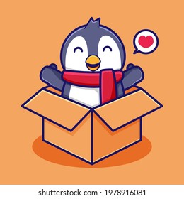 cute cartoon penguin design in the box
