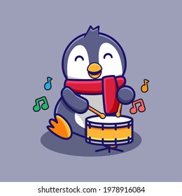 cute cartoon penguin design playing drums