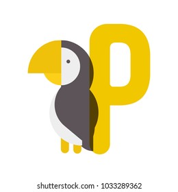 Cute cartoon penguin flat vector style. Simple and adorable smiling penguin illustration.Letter P for the Penguin. 