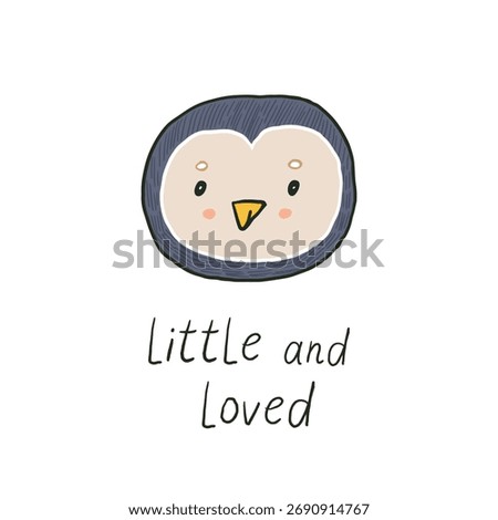 Cute cartoon penguin. Hand drawn vector illustration with lettering.
