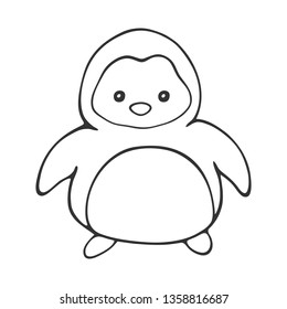 Cute cartoon penguin. Hand-drawn linear sketch in children's style kawaii. Isolated vector illustration for design, coloring, prints, posters.