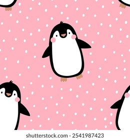 Cute cartoon penguin Holidays print. Christmas vector seamless pattern with awesome animal